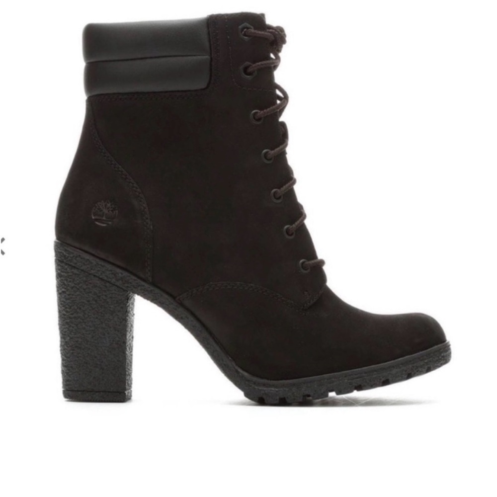 Timberland Women's Black Lace-Up Block Heel Ankle Boot
